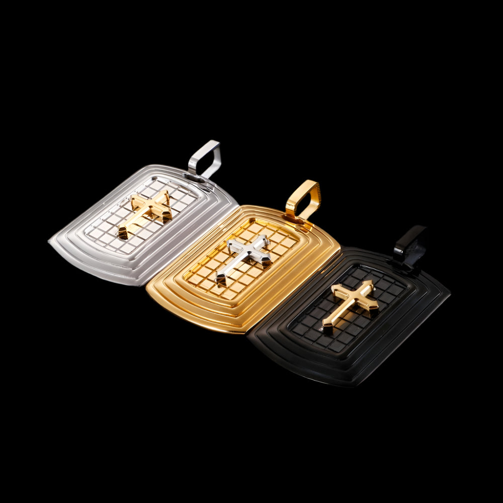 Geometric Cross Dog Tag Pendant Necklace