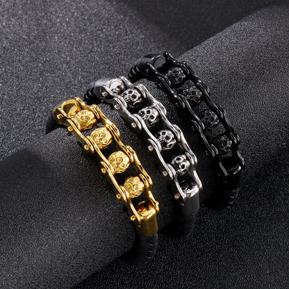 Vintage Bicycle Chain Woven Braided Leather Men's Bracelet Retro Metal Beads Charm Fashion Wristband Bangle