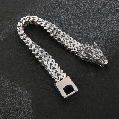 Wolf Head Animal Punk Men Bracelet Viking Retro Stainless Steel Wristband Charm Trendy Mesh Chain Bangle Jewelry