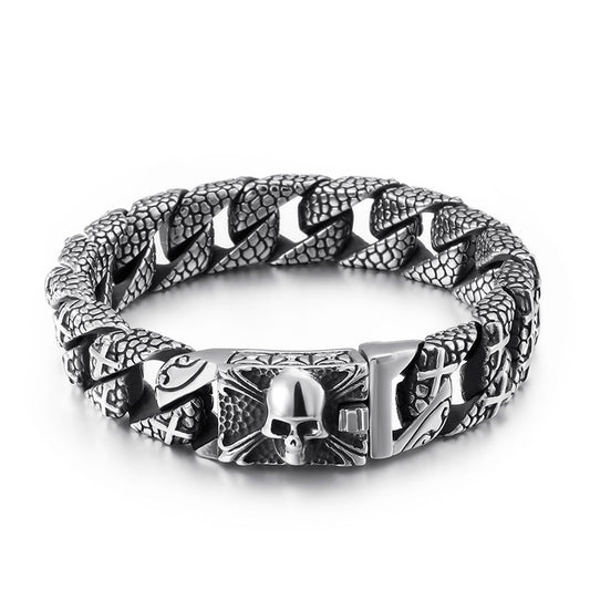 Vintage Skull Skeleton Face Men Bracelet Stainless Steel Cross Punk Cool Boy Fashion Armband Male Fashion Jewelry