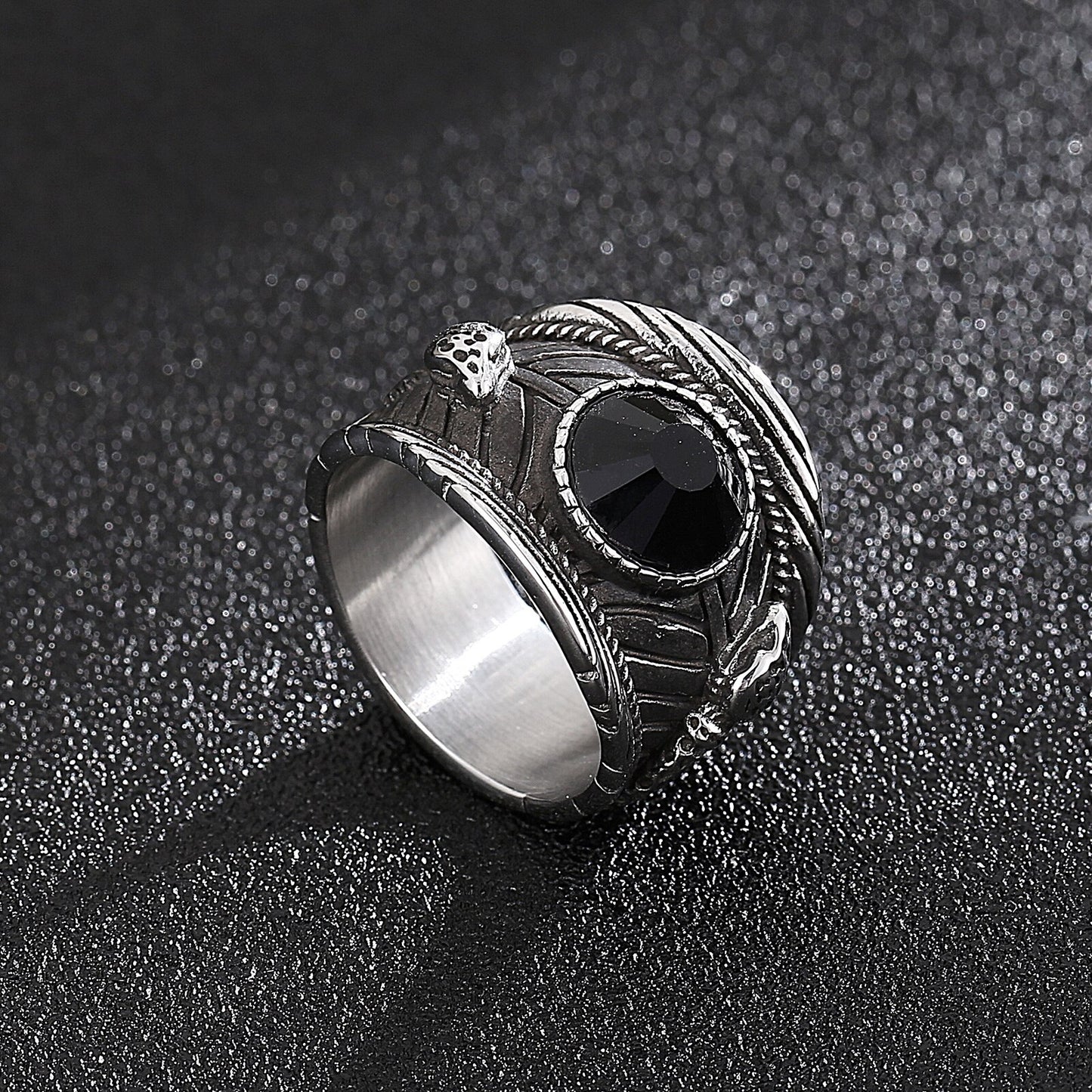 Black Crystal Stone Charm Ring