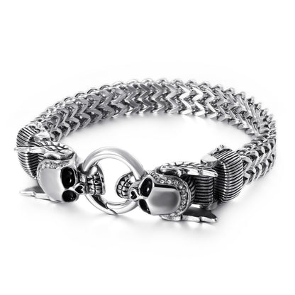 Skull Charm Bracelet Men with Mesh Chai