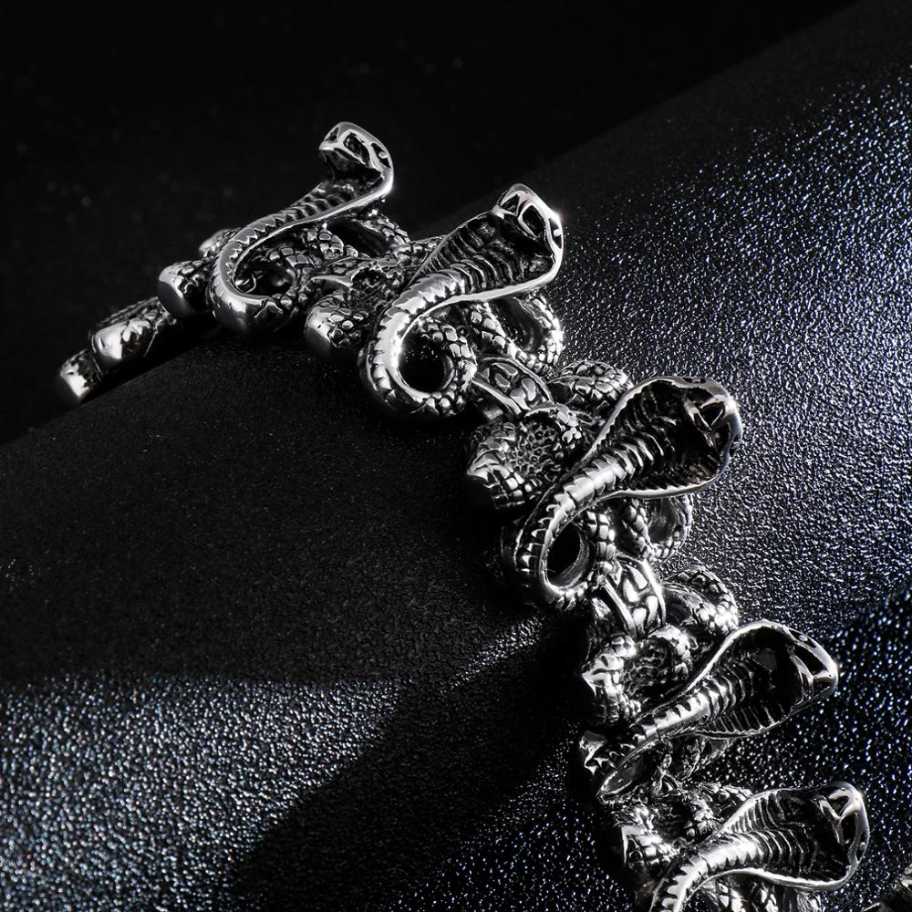 Snake Charms Cool Men's Bracelet Blacken Stainless Steel Wide Gothic Style Animal Special Male Bracelets Fashion Jewelry