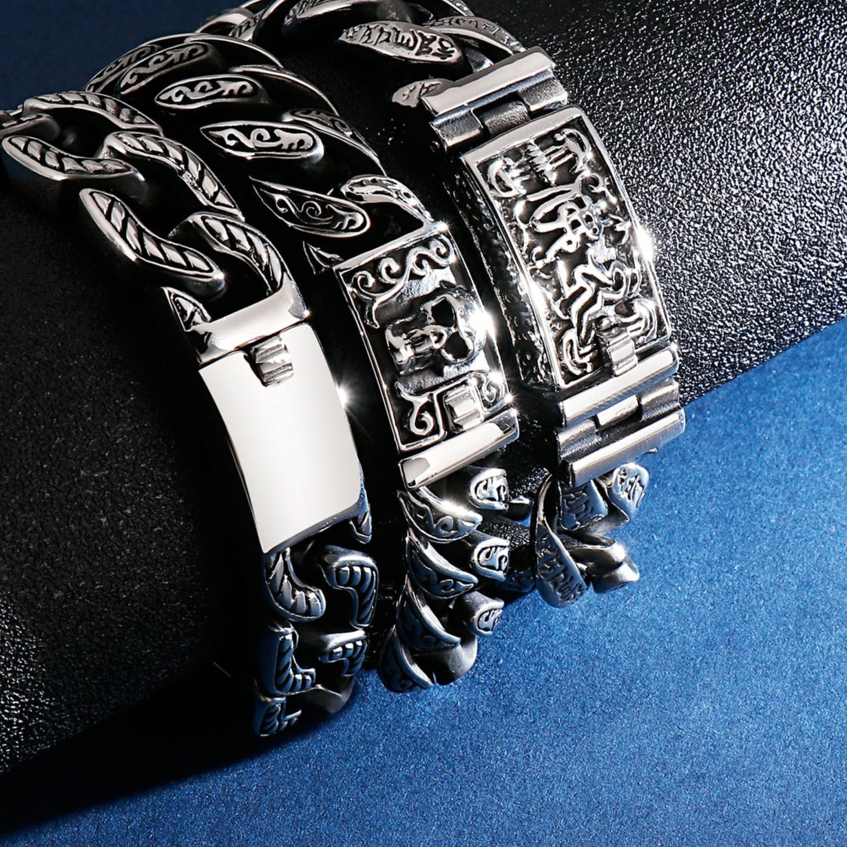 Super Heavy Knotwork Engraved Face Cuban Chain Bracelet Series