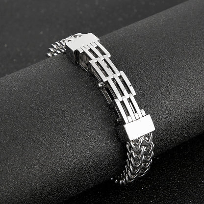 Staggered Slat Geometric Modern Chain Mesh Bracelet