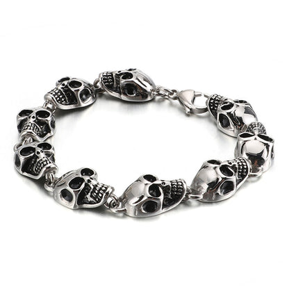 Skull Head Stainless Steel Bracelet Vintage Punk Skeleton Gothic Style Biker Charm Men Bracelets Bangles Jewelry