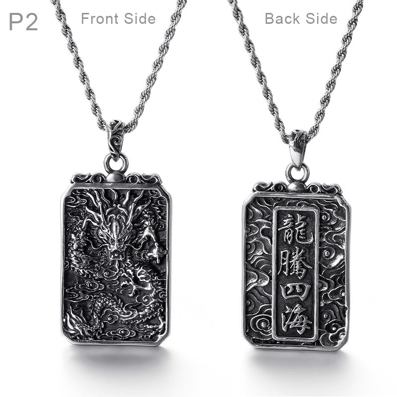 Eastern Dragons of the Winds Dog Tag Pendant Necklace