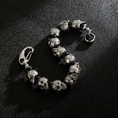 Skull Head and Stone Beads Mens Bracelet