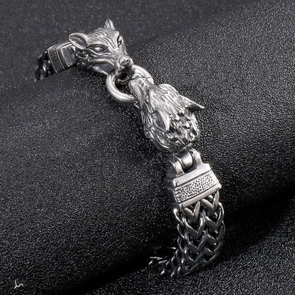 Punk Wolf Head Matte Black Stainless Steel Mesh Link Chain Men's Friendship Animal Bracelets Jewelry