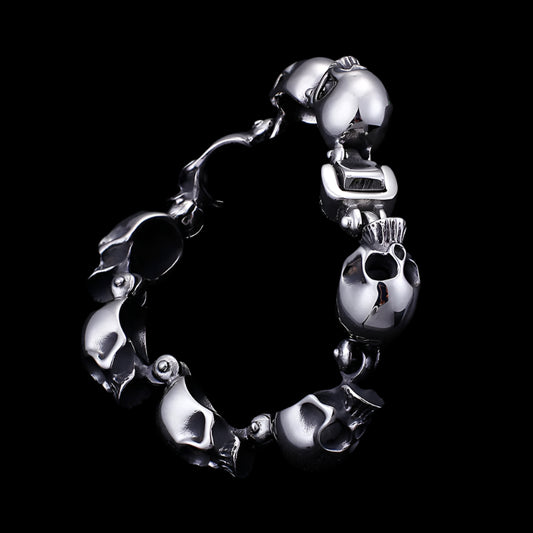 Heavy Metal High-Detail Skull Chain Bracelet