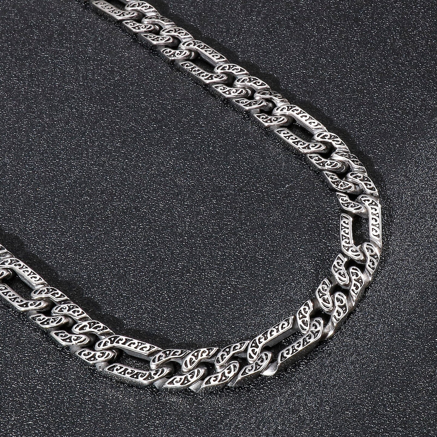 Long Rough-Hammered Figaro Link Chain Necklace