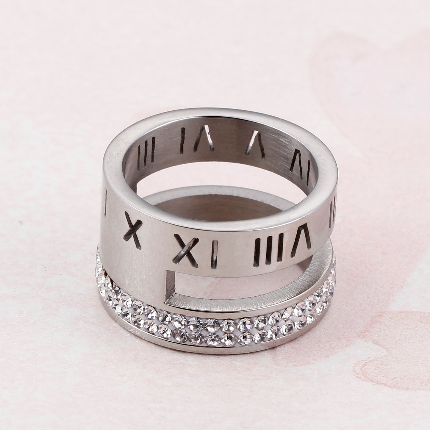 Numerals Steel and Diamond Layering Ring