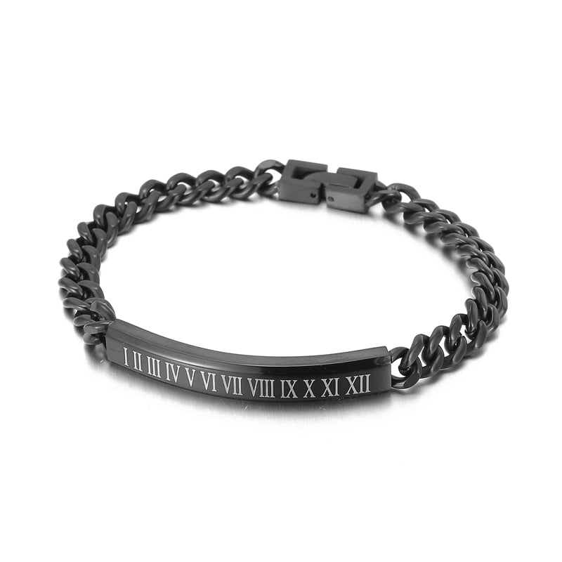 Roman Numerals Men Bracelet Stainless Steel Shiny Punk Link Chain Trendy Male Bangle Jewelry