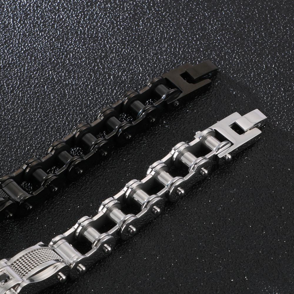 Vintage Black Punk Bracelet Men Stainless Steel Biker Bicycle Motorcycle Chain Mens Bracelets Bangles