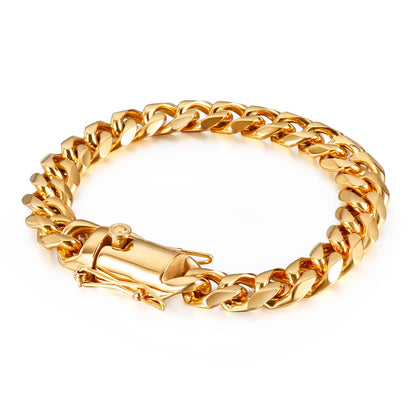 Simple Curb Link Chain Bracelet for Men Polishing Stainless Steel Gold & Silver Color Punk Jewelry Gift