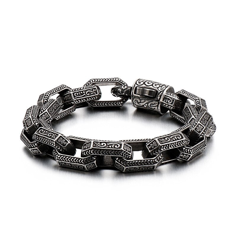 Religious Buddha Beads Link Chain Bracelet Men Retro Viking Punk Stainless Steel bracelets Male Jewelry