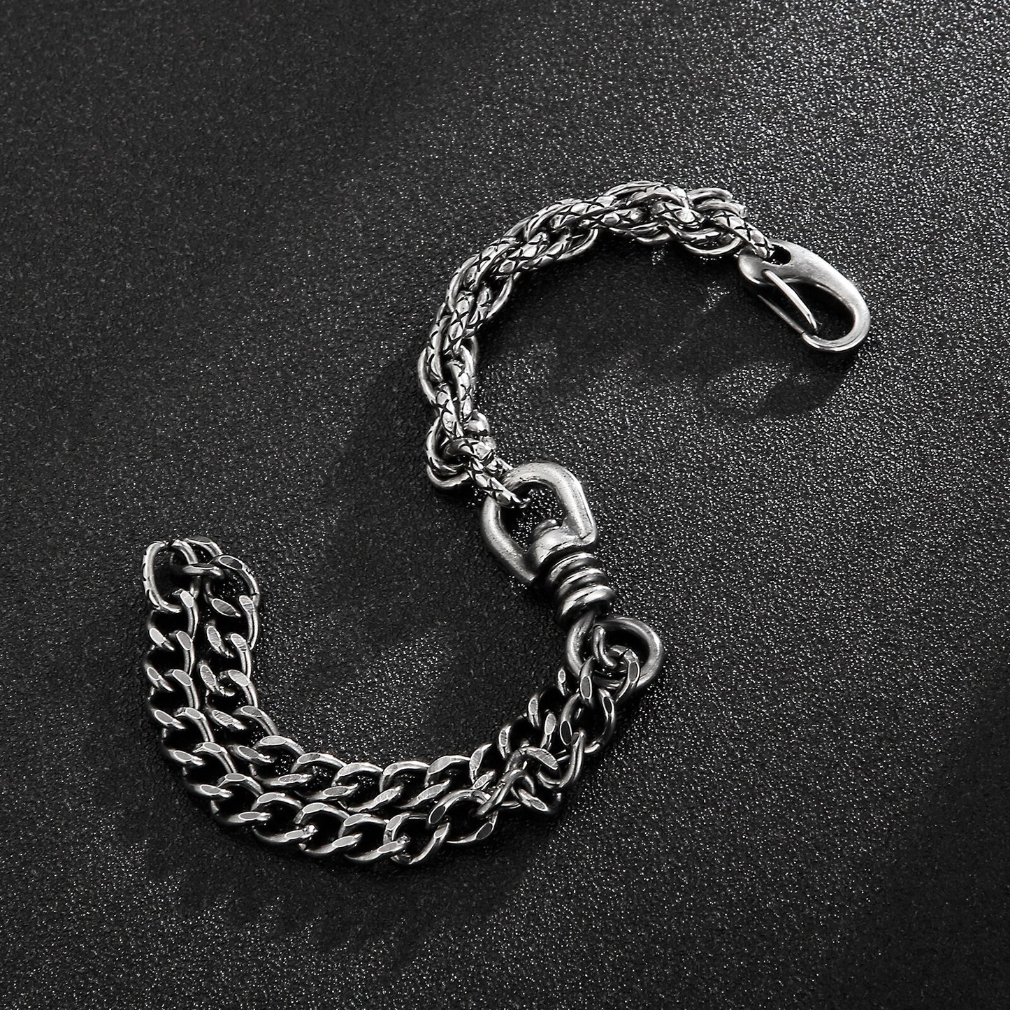 Retro Link Chain Punk Men Bracelet Matte Black Stainless Steel Double Chains Rock Trendy Party Jewelry