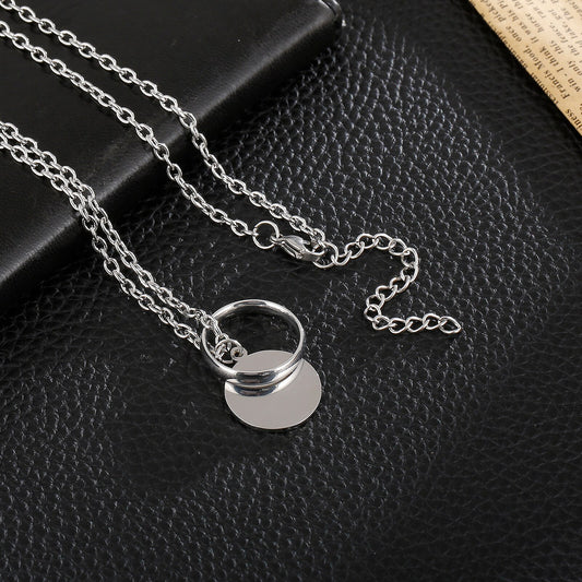 Ring and Engraving Tab Layering Pendant Necklace