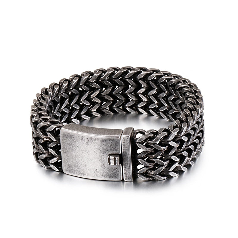 Mesh Link Chain Bracelet Men Punk Vintage Metal Stainless Steel Mens Wrist Band Charm Wide Bracelets Jewelry