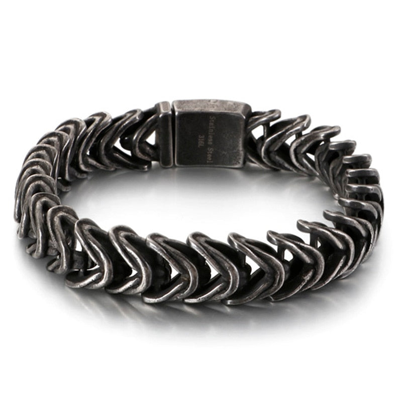 Vintage Black Snake Link Chain Bracelet Men Stainless Steel Punk Biker Charms Metal Heavy Bracelets Fashion Jewelry