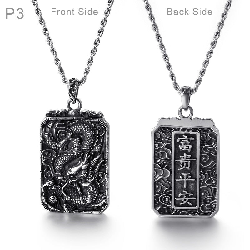 Eastern Dragons of the Winds Dog Tag Pendant Necklace