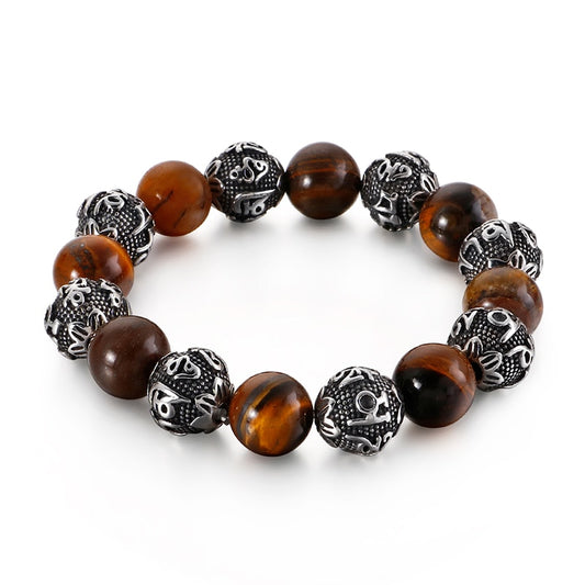 Upgrade Retro Tiger Eye Mens Bead Bracelet Bangle Multi Colour Stainless Steel Beads Men Fashion Jewelry