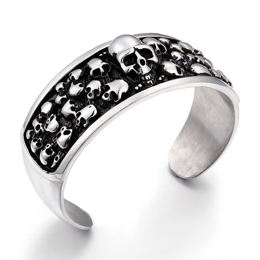 Open Bangle Charm for Men Skull Head Hiphop Stainless Steel Men Bracelets Bangles Classic Retro Style Rock Jewelry