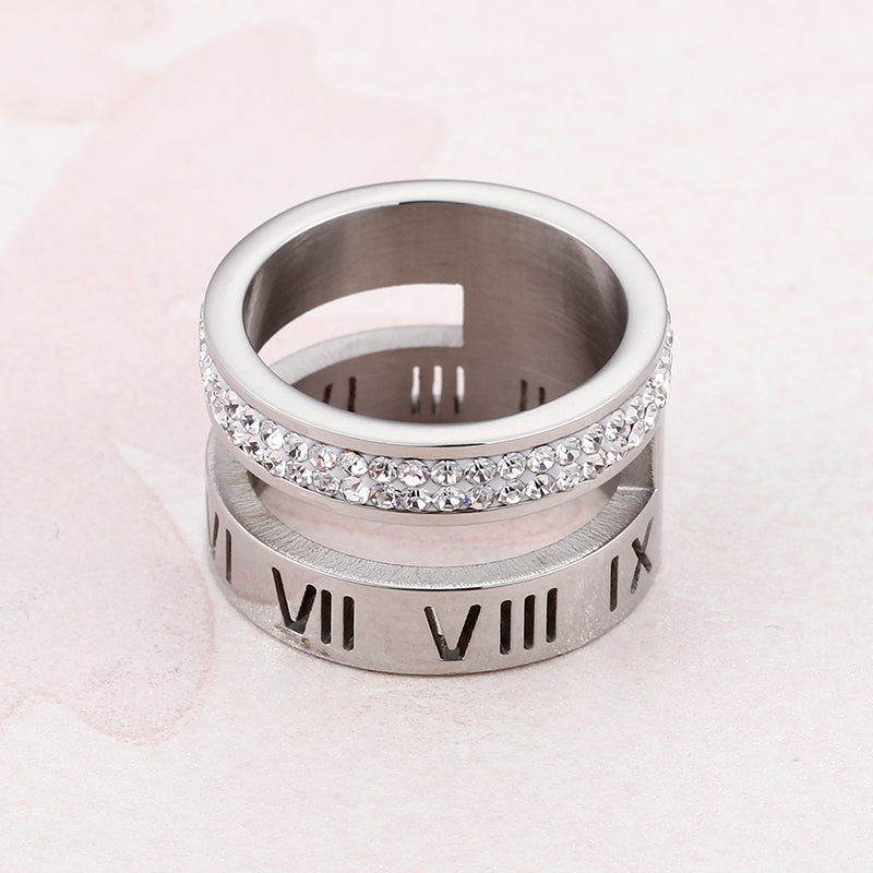 Numerals Steel and Diamond Layering Ring