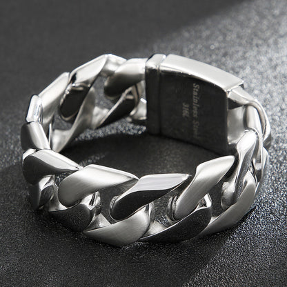 Ultra Heavy Steel Cuban Chain Push Tab Closure Bracelet