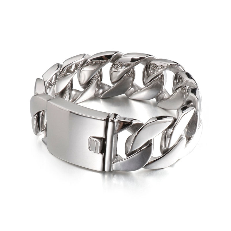 High Polish Super Huge Steel Cuban Chain Bracelet