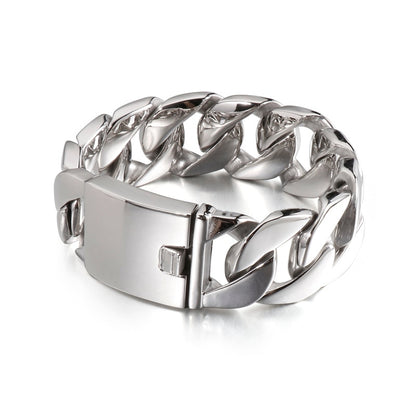 High Polish Super Huge Steel Cuban Chain Bracelet