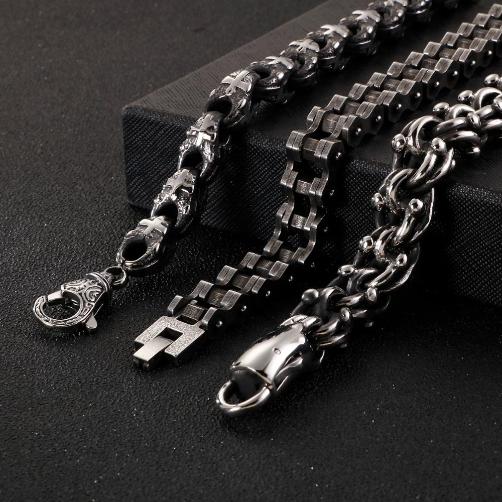 Wide Cross Link Bicycle Chain Bracelet Men Black Stainless Steel Bead Charm Chain Custom Design Bracelets Jewelry