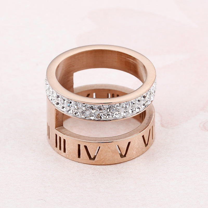 Numerals Steel and Diamond Layering Ring