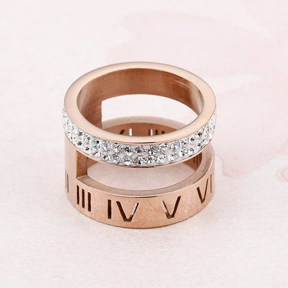 Numerals Steel and Diamond Layering Ring