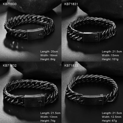 Retro Black Bracelet Men Cuban Stainless Steel Chain Wide Bracelets Male Fashion Jewelry