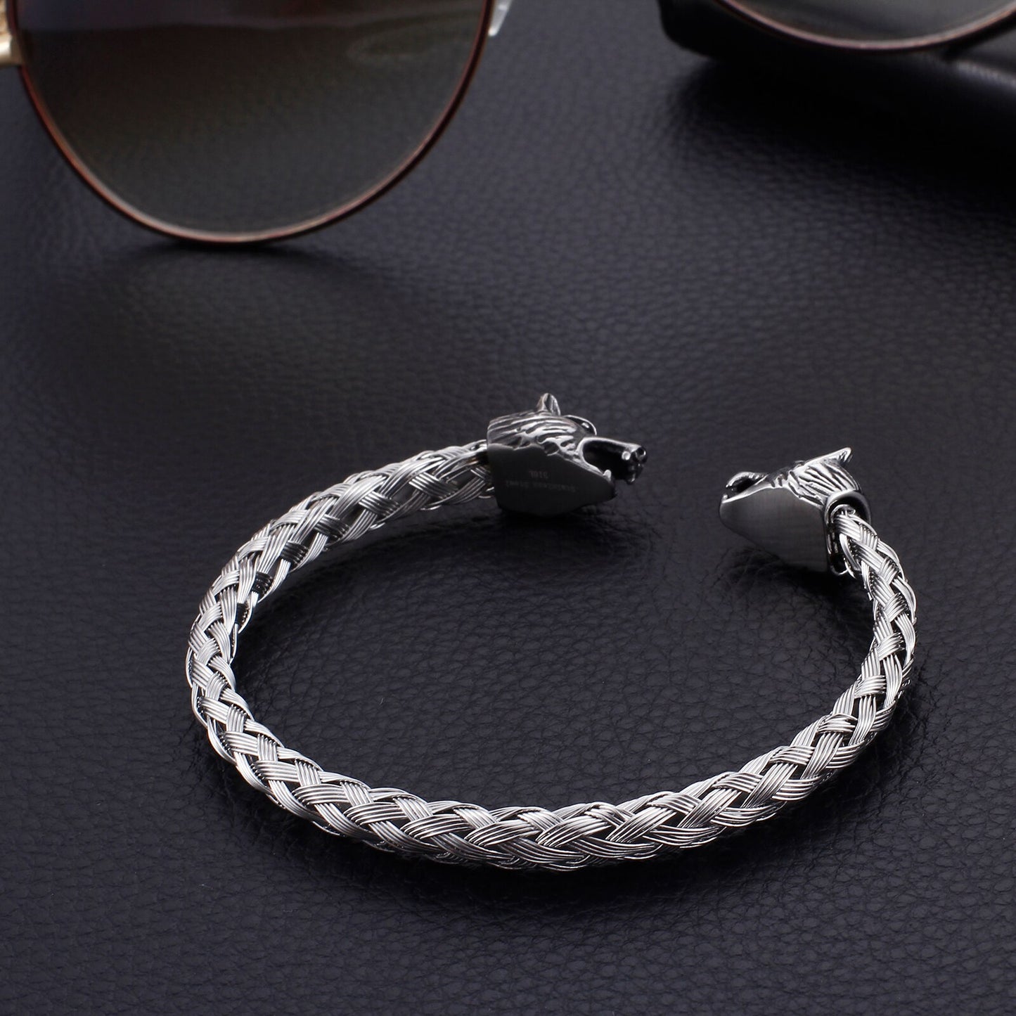 Modern Wolf Bangle Woven Steel Wolf Bangle Bracelet