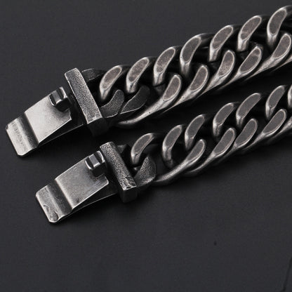 Retro Black Bracelet Men Cuban Stainless Steel Chain Wide Bracelets Male Fashion Jewelry