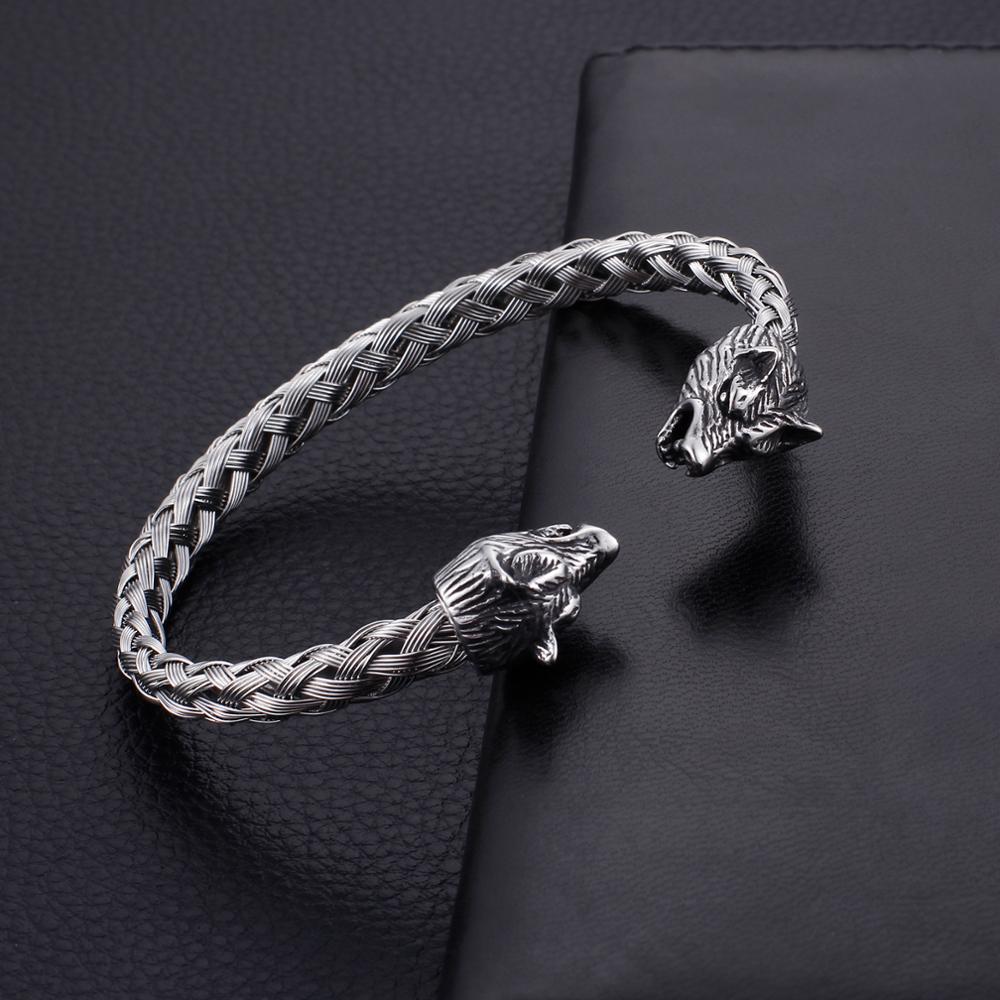 Modern Wolf Bangle Woven Steel Wolf Bangle Bracelet