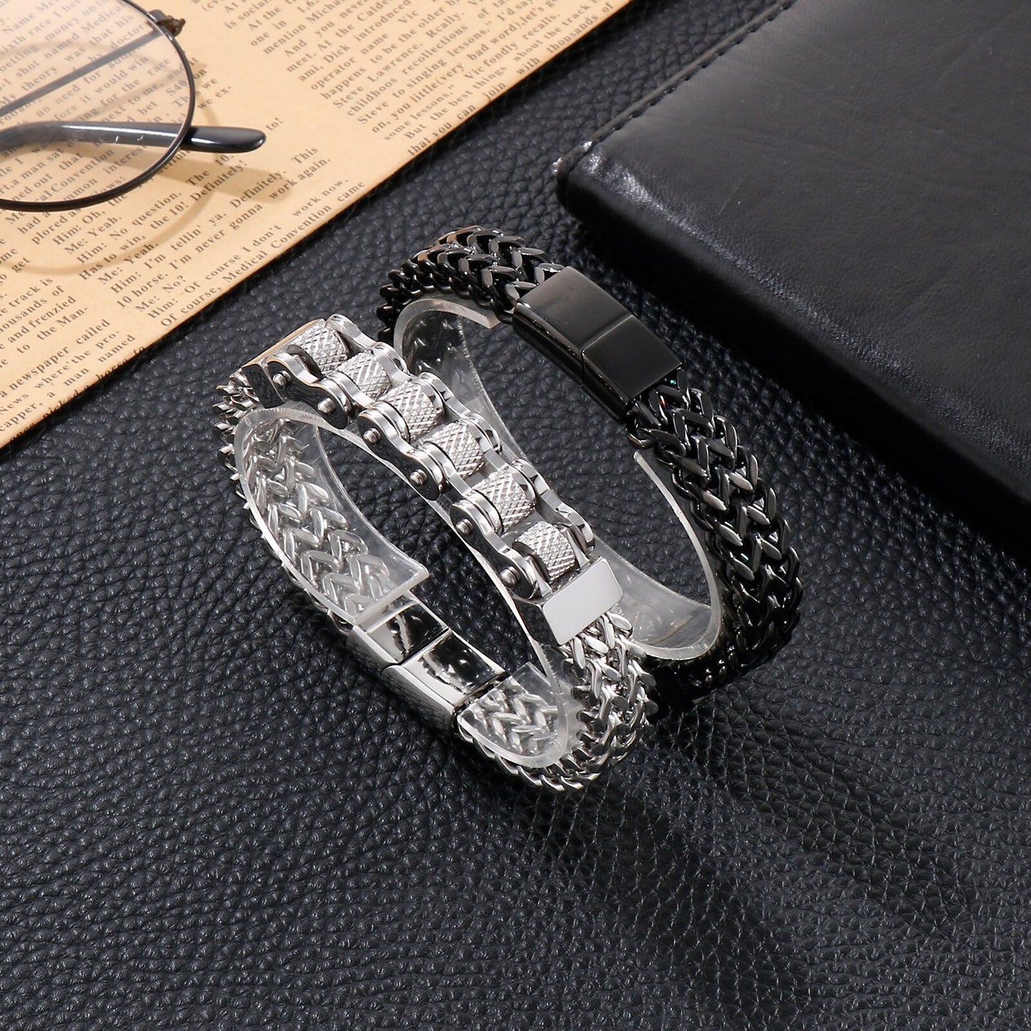 Punk Biker Bicycle Charm Men's Bracelet Stainless Steel Woven Mesh Link Chain Trendy Jewelry