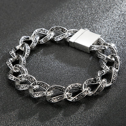 Men Geometric Pattern Wave Black Jewelry Carving Shiny Design Fashion Traditional Retro Punk Bracelet