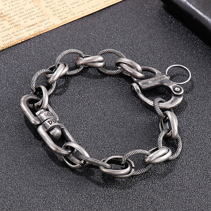 Punk Round Link Chain Cuff Men Bracelet Vintage Stainless Steel Big Clasp Charm Rock Fashion Jewelry