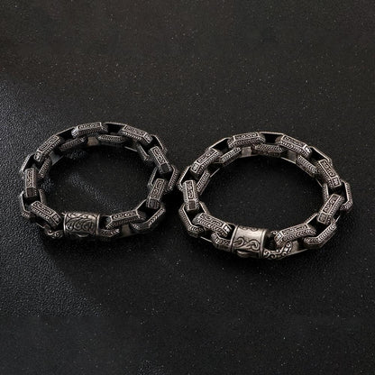 Vintage Square Bead Bracelet Men Black Stainless Steel Viking Punk Charms Heavy Bracelets Fashion Jewelry