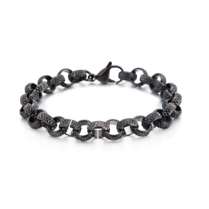 Men Cool Round Bracelet Black Stainless Steel Link Chain Friendship Bracelets Fashion Jewelry