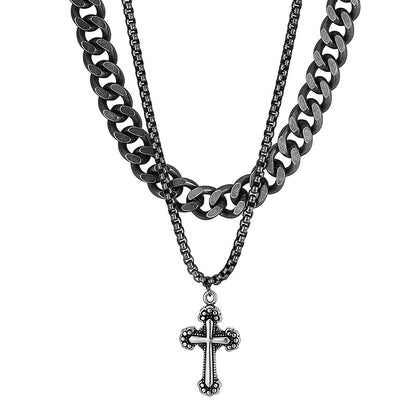 Double Layer Cross Pendant Chain Necklace