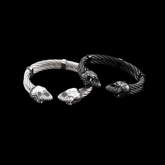 Skull Twisted Steel Mens Bangle Bracelet
