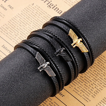 Aztec Eagle Triple Layer Leather Bracelet