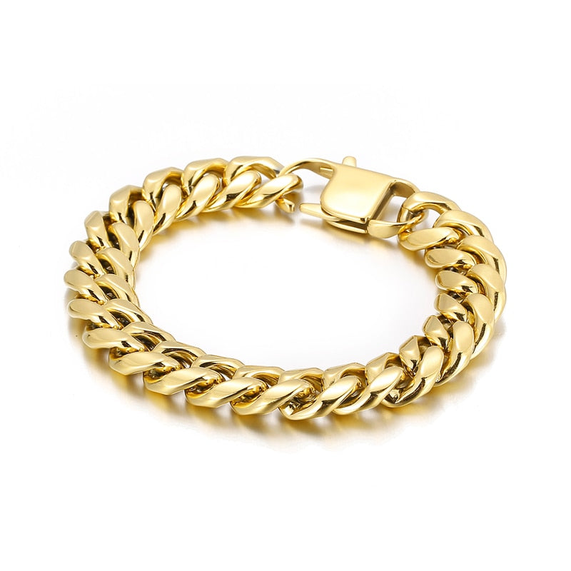 Polished Shiny Cuban Link Chain Men Bracelet High Quality Stainless Steel Punk Party Trendy Jewelry