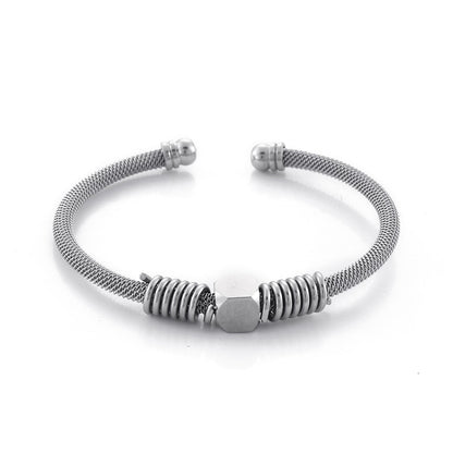 Steel Mesh and Coil Modern Cuff Bracelet