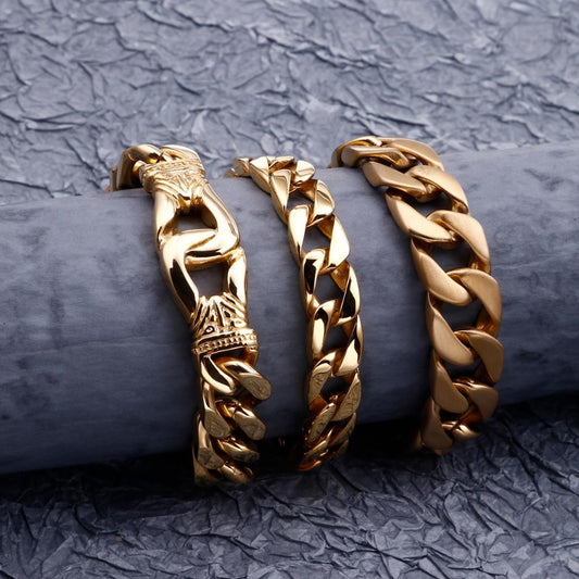 Gold Finish Broad Link Cuban Bracelet