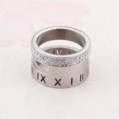 Numerals Steel and Diamond Layering Ring